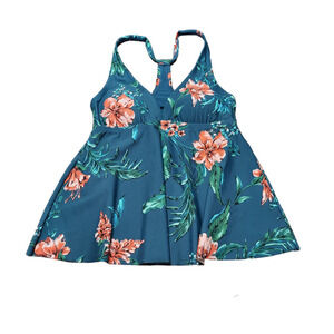 Kona Sol Women's Floral Teal Babydoll Style Racerback Tankini Top